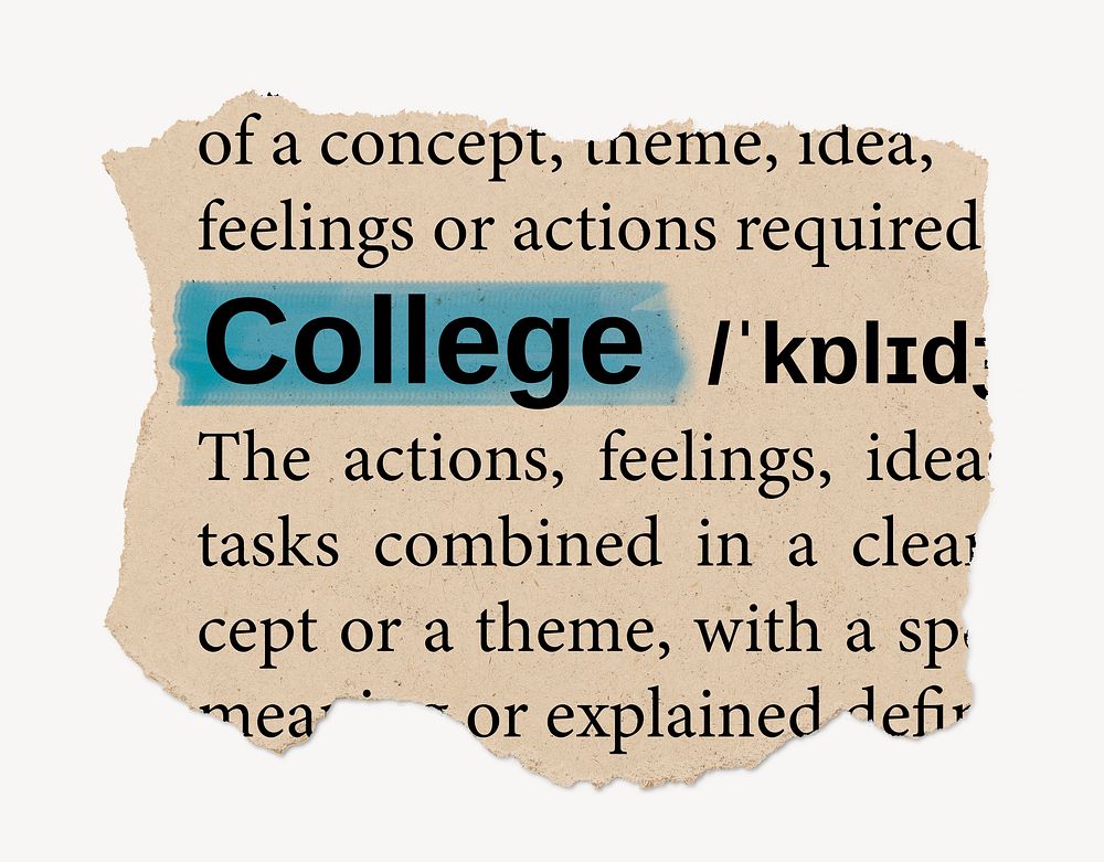 College dictionary word, vintage ripped paper design