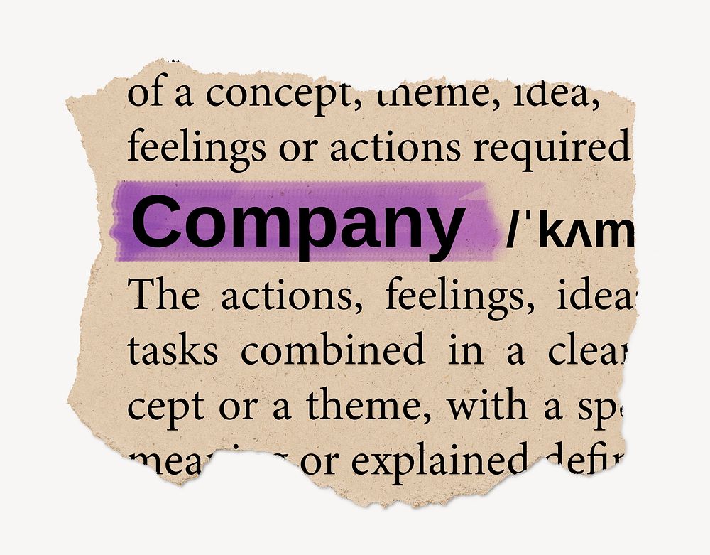 Company dictionary word, vintage ripped paper design