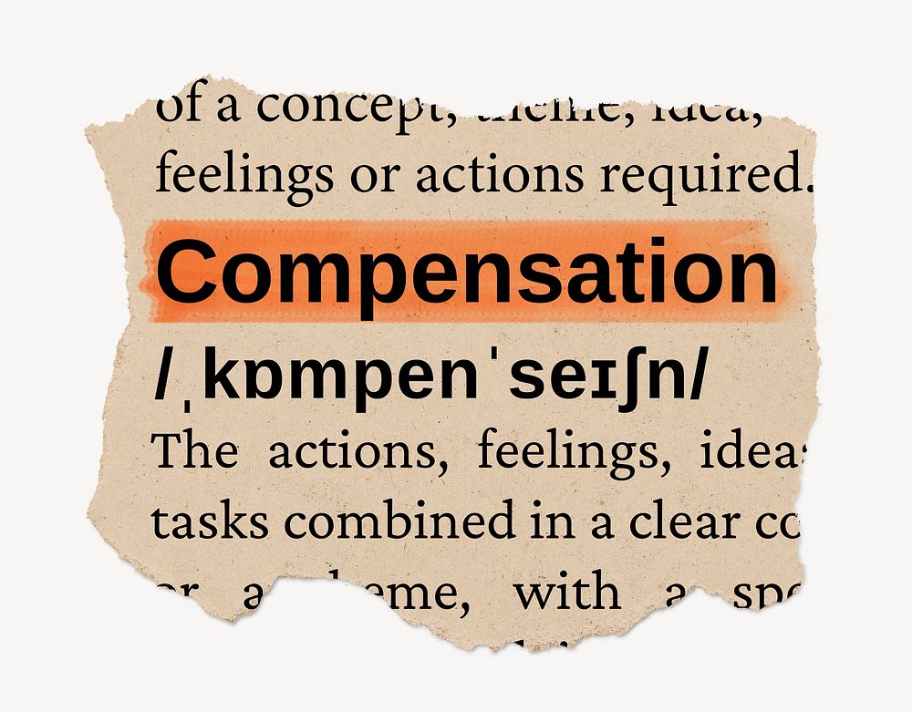 Compensation dictionary word, vintage ripped paper design