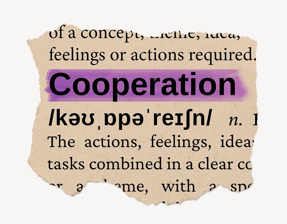 Cooperation dictionary word, vintage ripped paper design