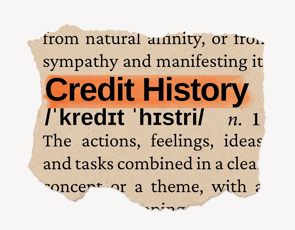 Credit history dictionary word, vintage ripped paper design