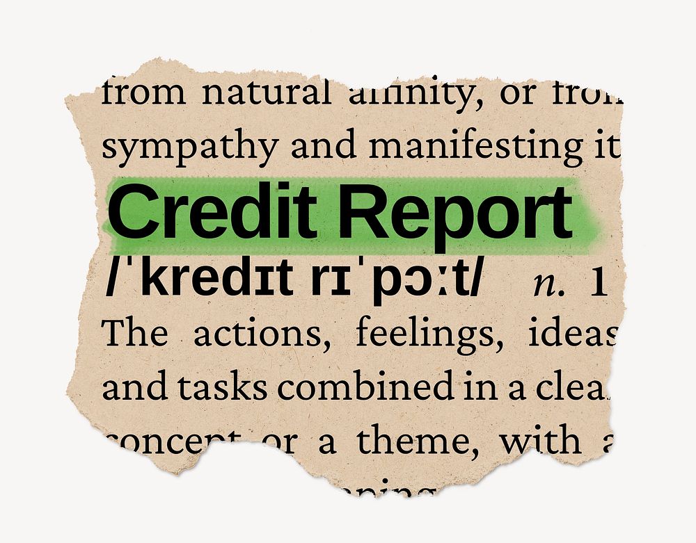 Credit report ripped dictionary, editable word collage element psd