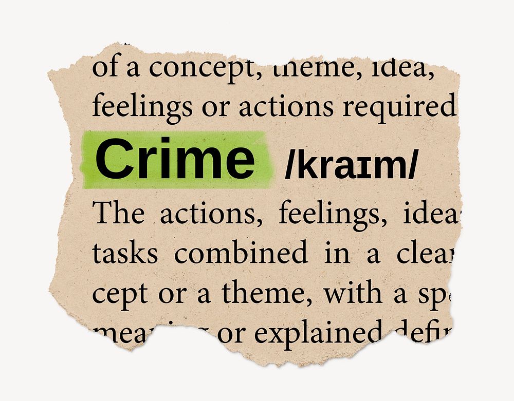 Crime ripped dictionary, editable word collage element psd