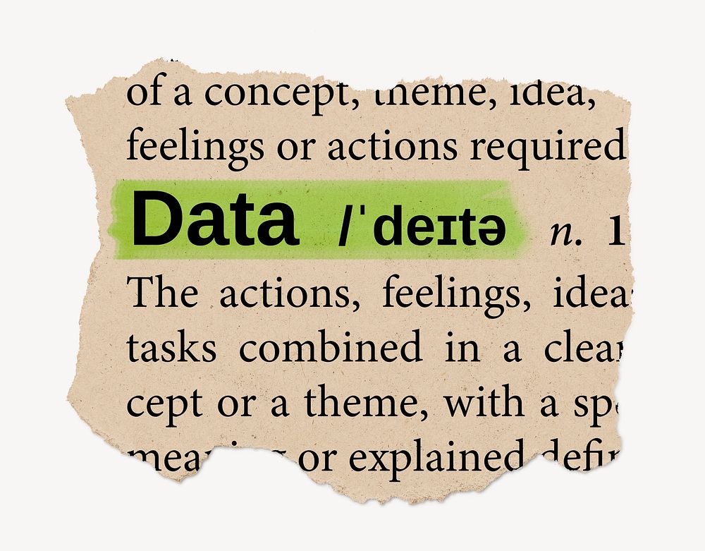 Data ripped dictionary, editable word collage element psd