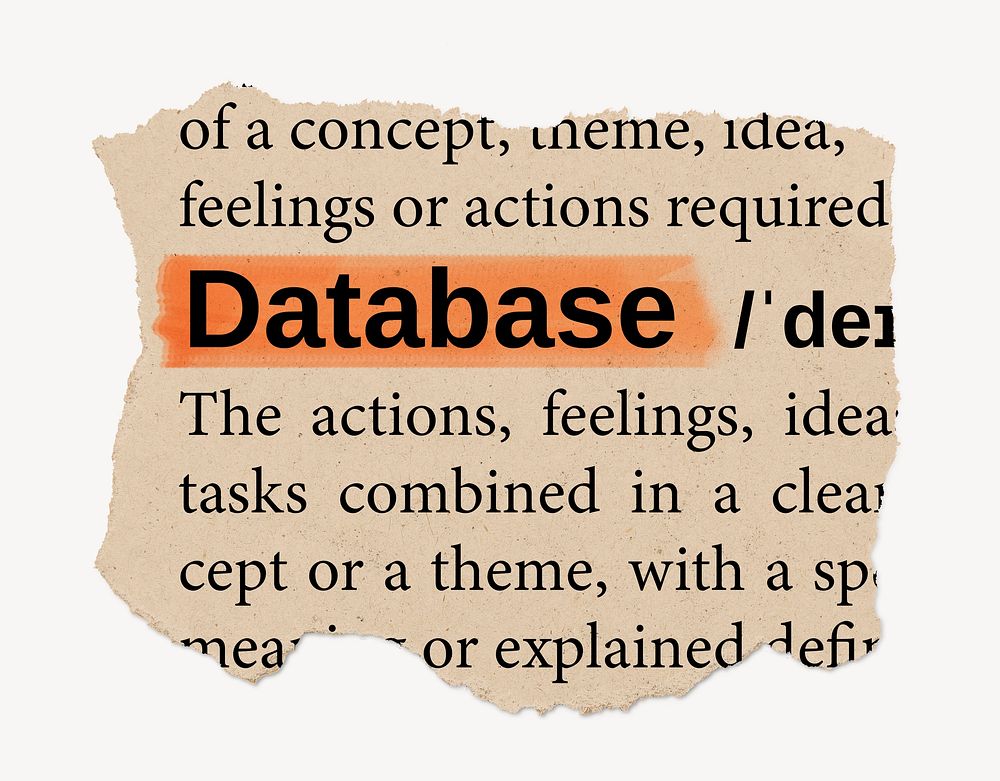Database ripped dictionary, editable word collage element psd