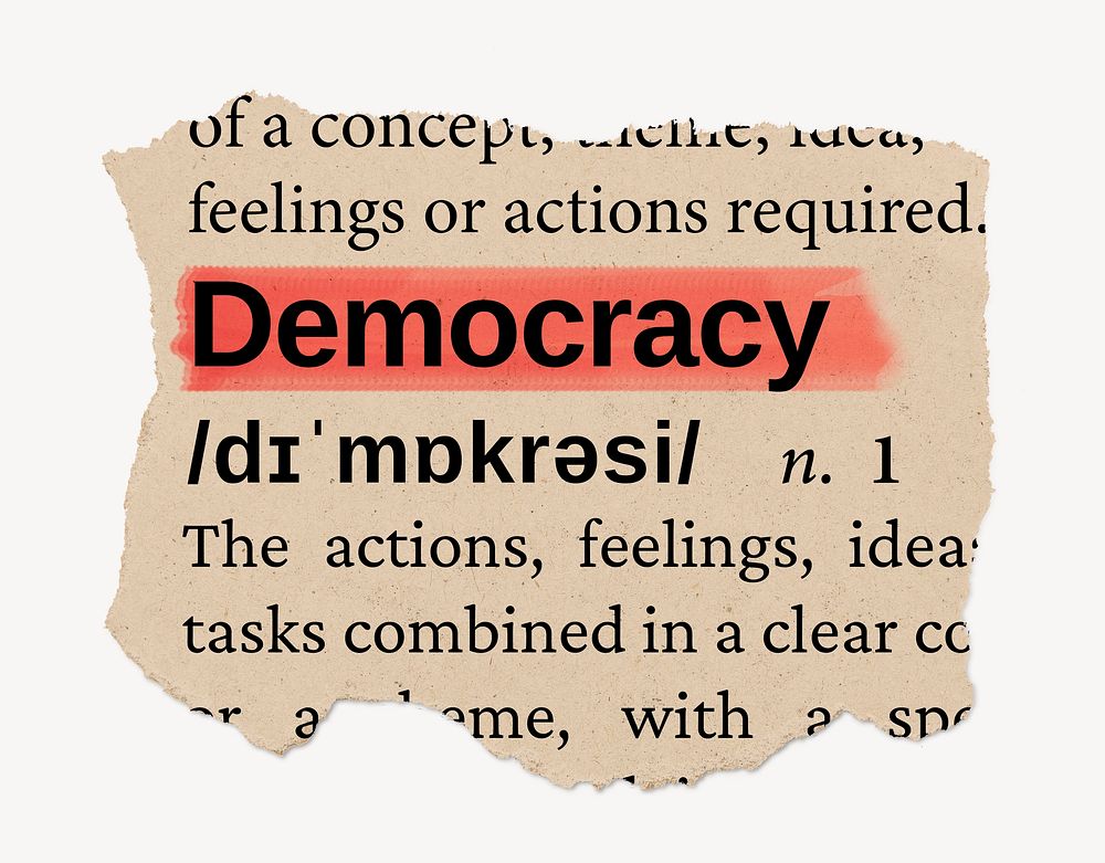 Democracy dictionary word, vintage ripped paper design