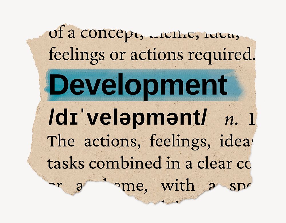 Development dictionary word, vintage ripped paper design