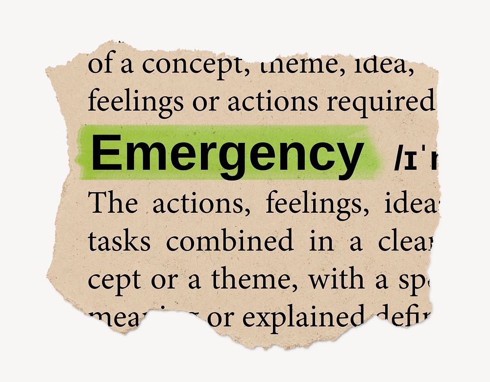 Emergency ripped dictionary, editable word collage element psd