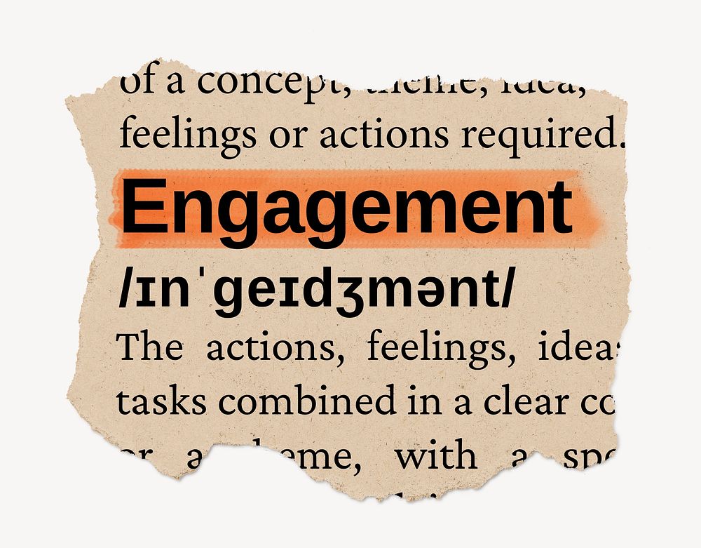 Engagement ripped dictionary, editable word collage element psd