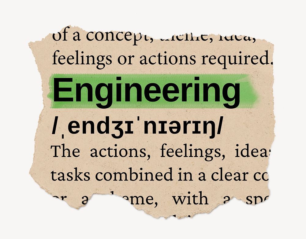 Engineering ripped dictionary, editable word collage element psd