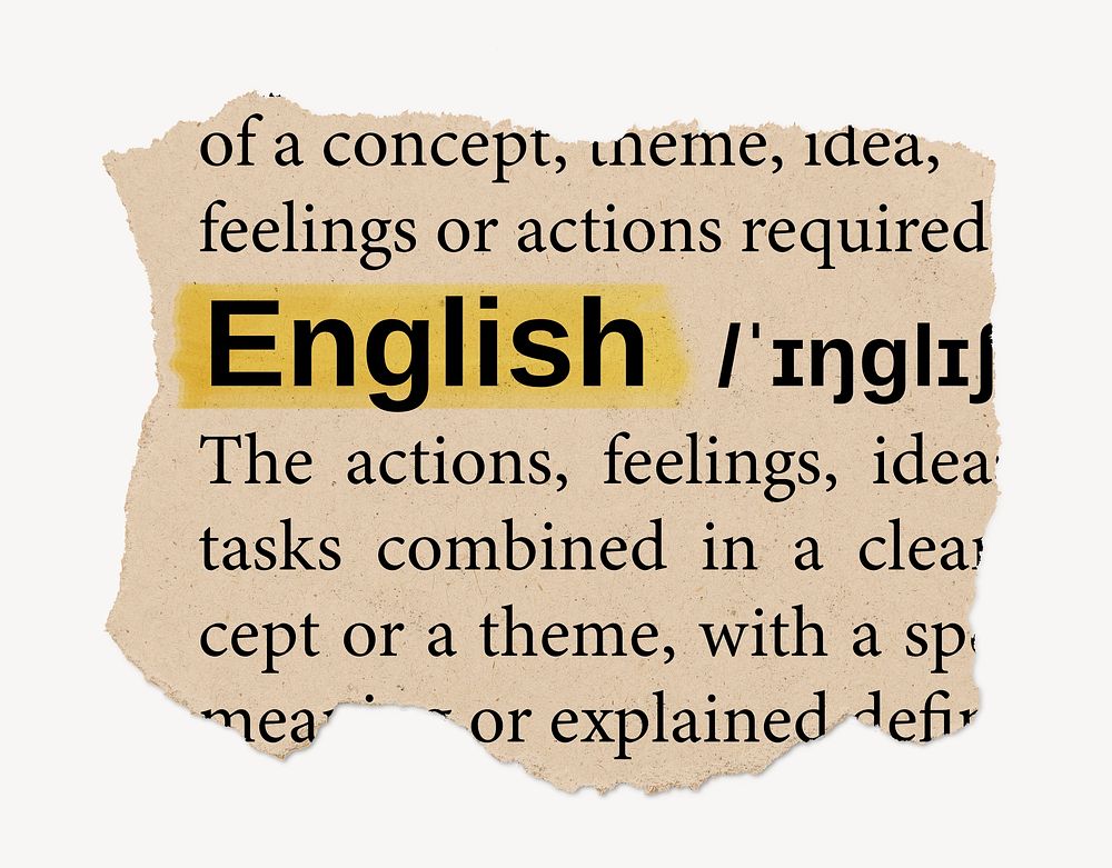 English ripped dictionary, editable word collage element psd
