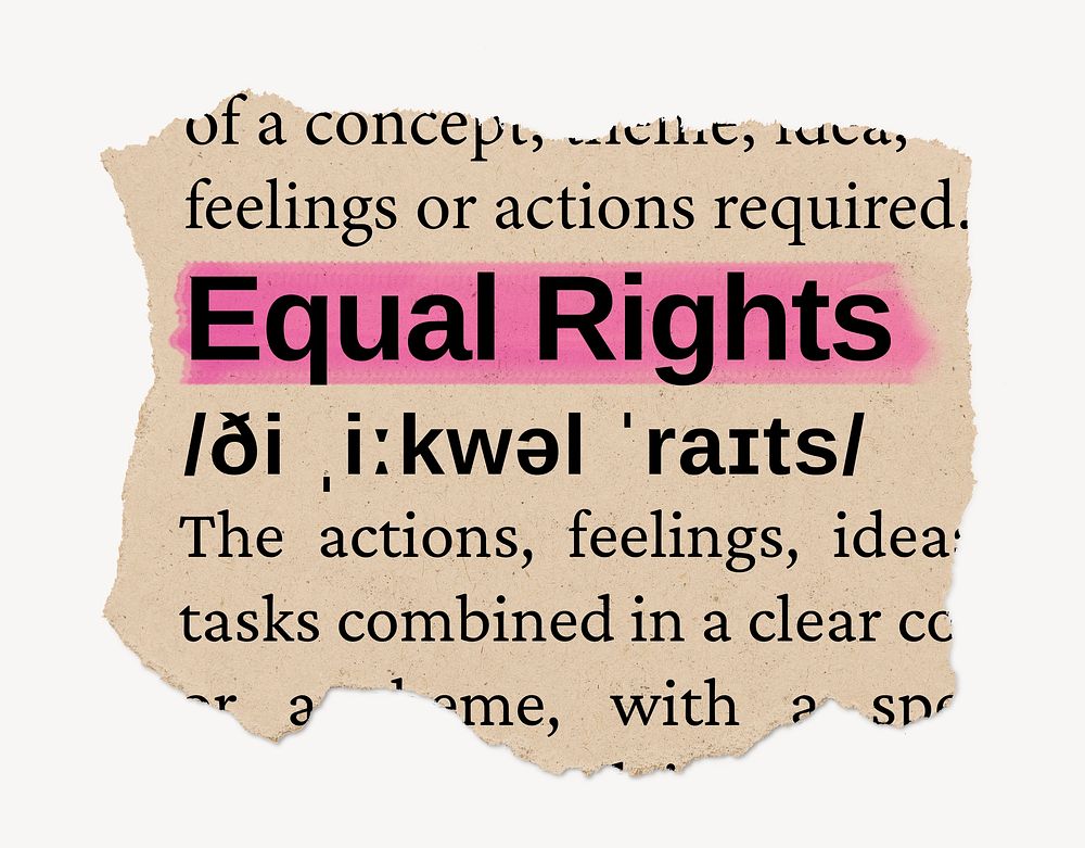 Equal rights ripped dictionary, editable word collage element psd