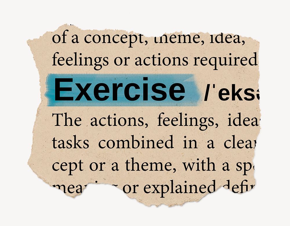 Exercise ripped dictionary, editable word collage element psd