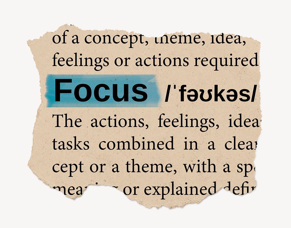 Focus ripped dictionary, editable word collage element psd