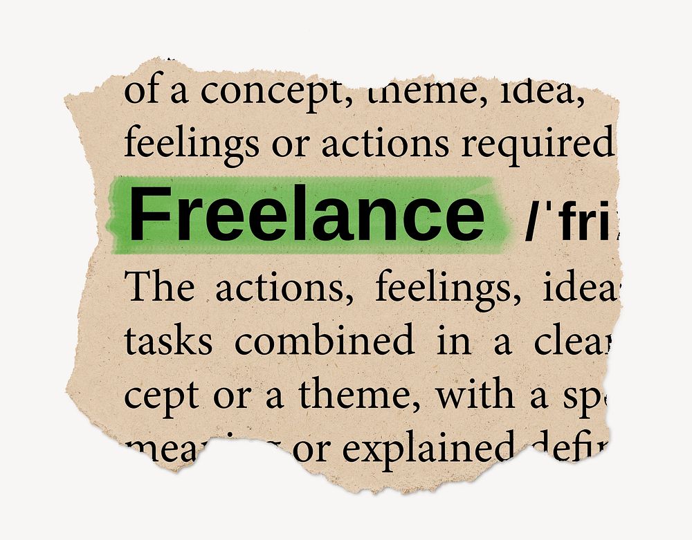 Freelance ripped dictionary, editable word collage element psd