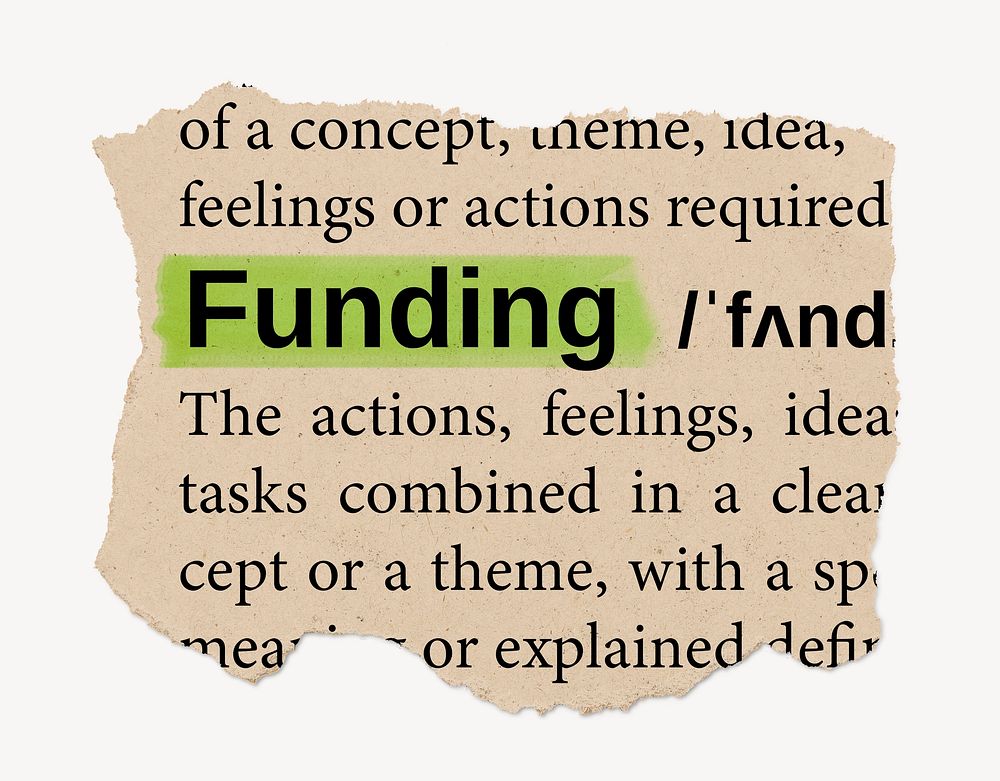 Funding ripped dictionary, editable word collage element psd