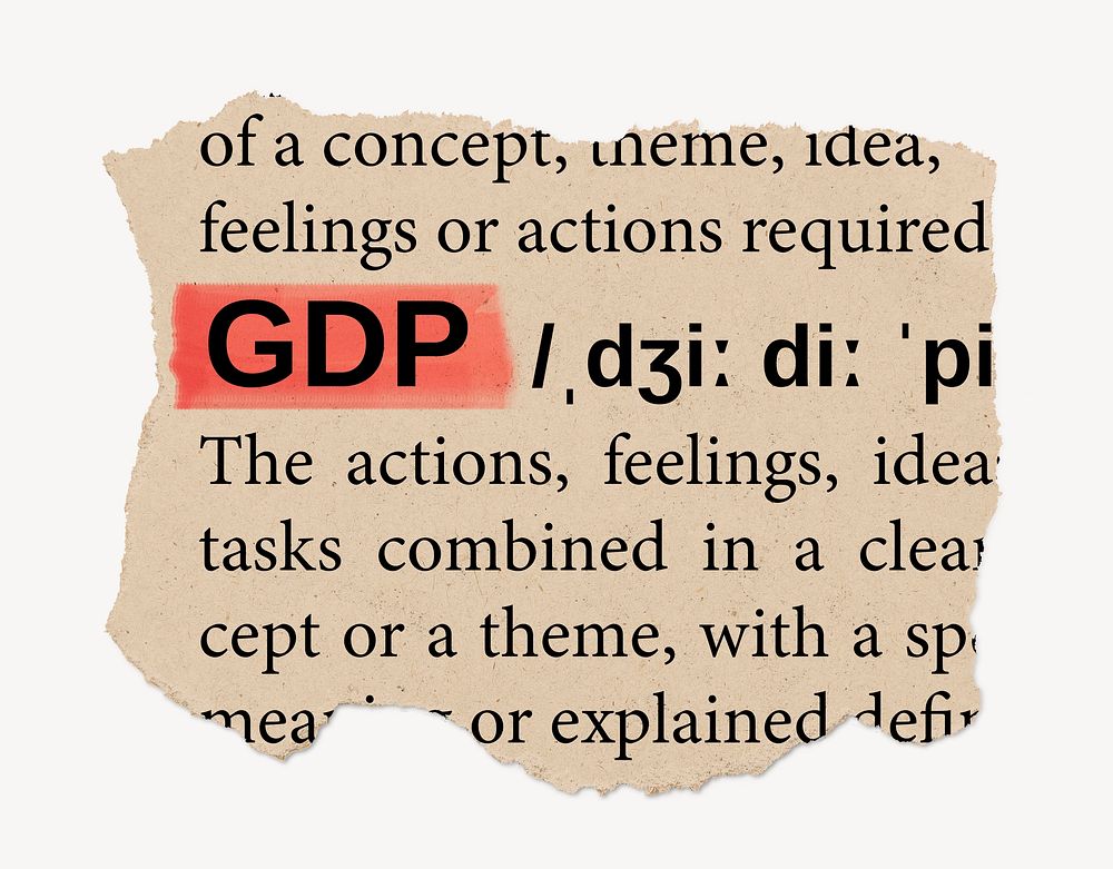 GDP dictionary word, vintage ripped paper design