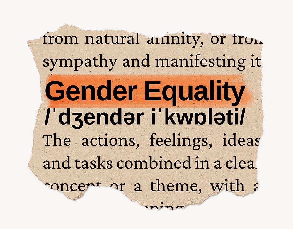 Gender equality dictionary word, vintage ripped paper design