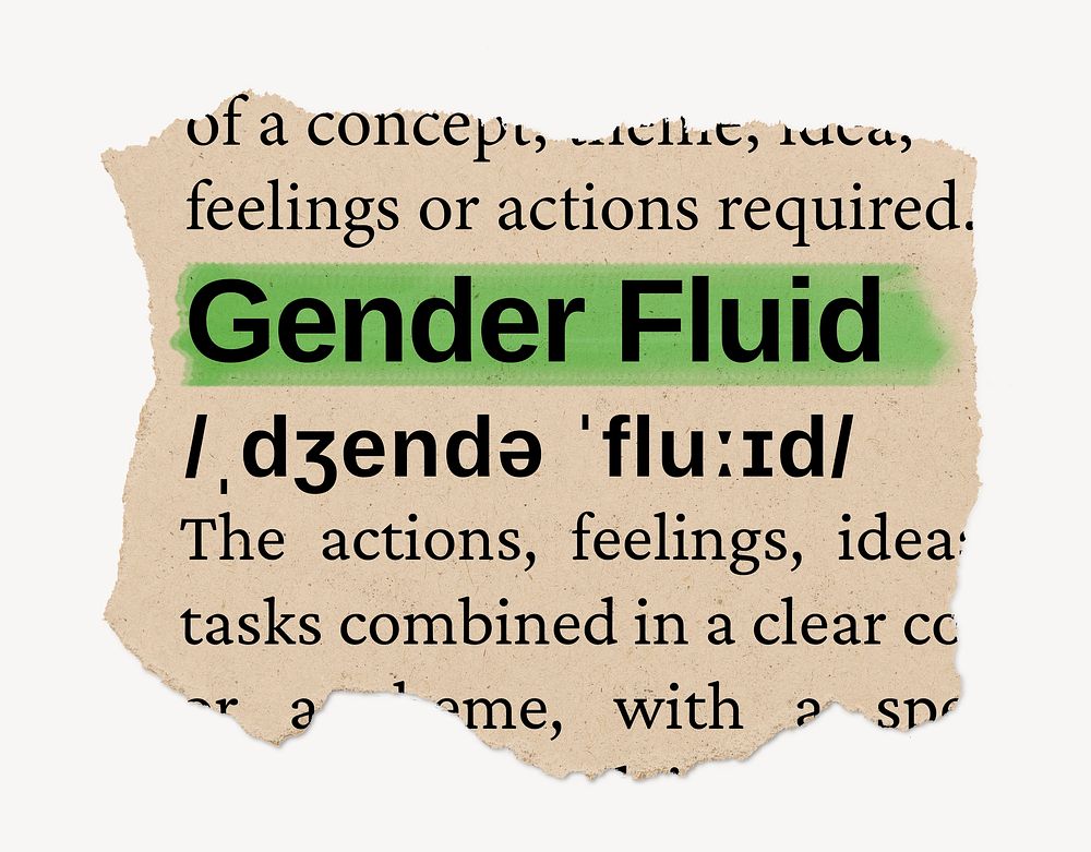Gender fluid ripped dictionary, editable word collage element psd