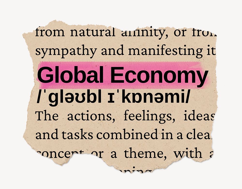 Global economy dictionary word, vintage ripped paper design