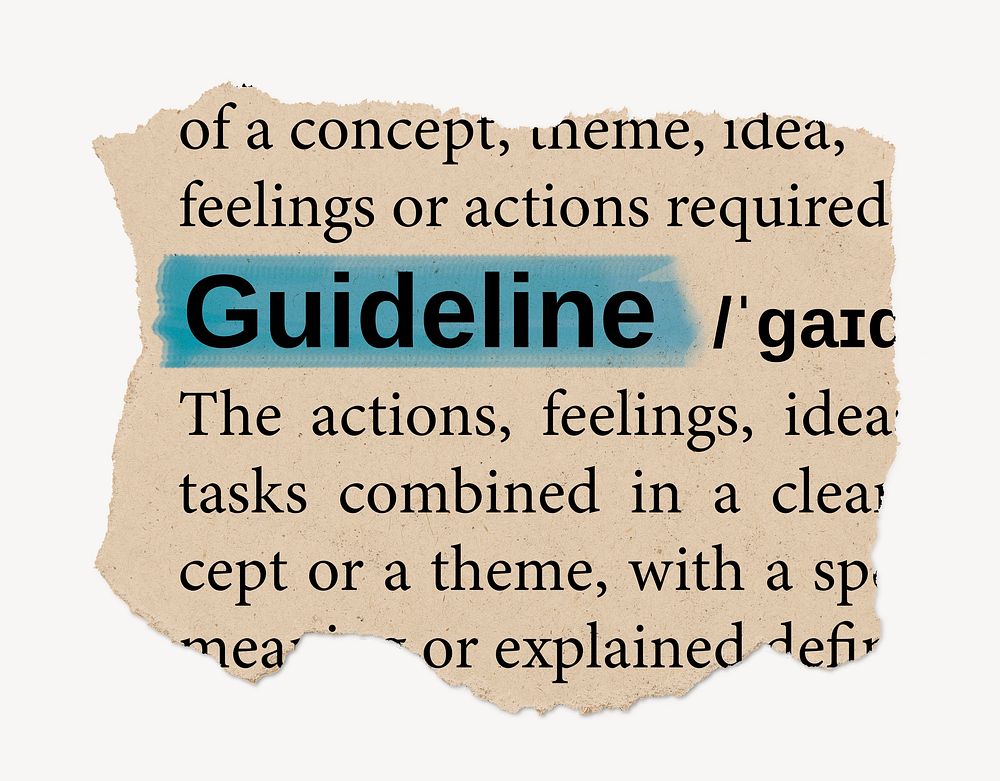 Guideline dictionary word, vintage ripped paper design
