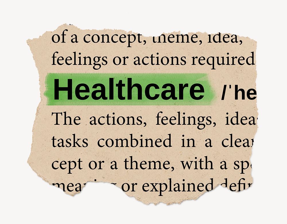 Healthcare ripped dictionary, editable word collage element psd