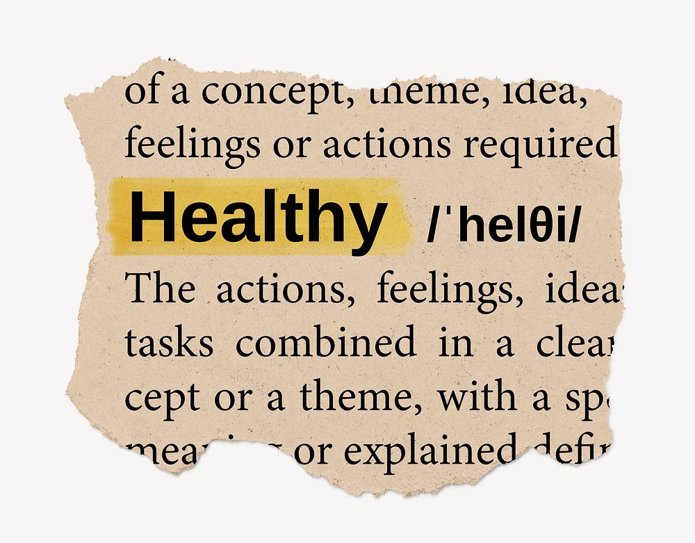 Healthy ripped dictionary, editable word collage element psd
