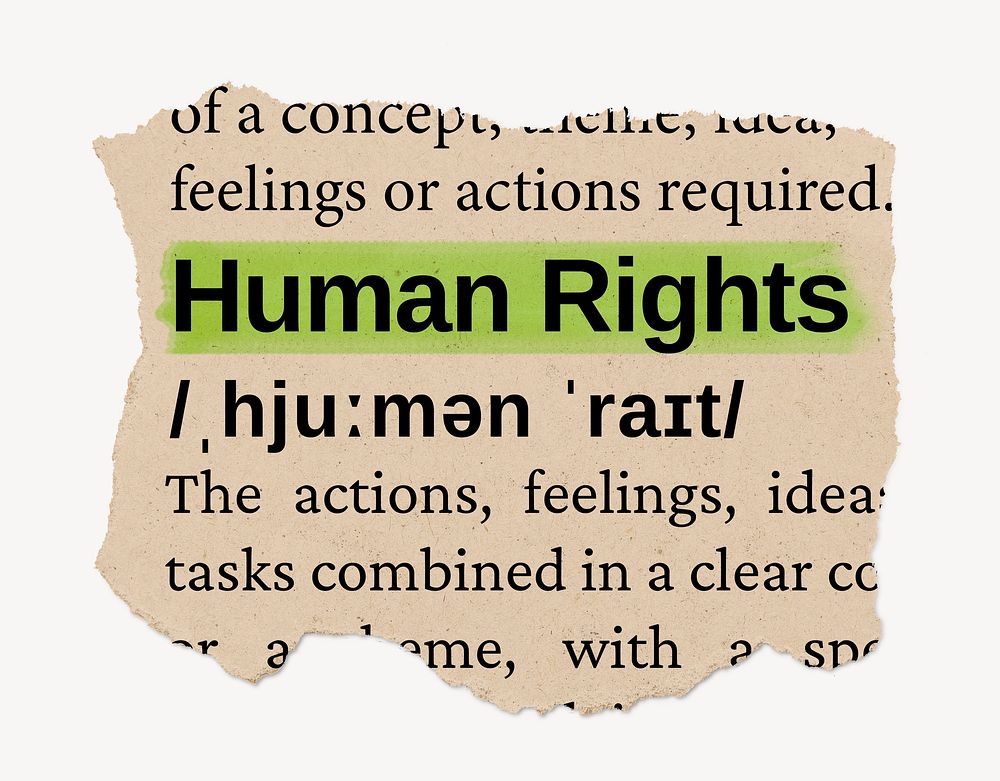 Human rights ripped dictionary, editable word collage element psd