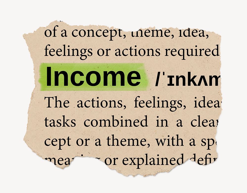 Income ripped dictionary, editable word collage element psd
