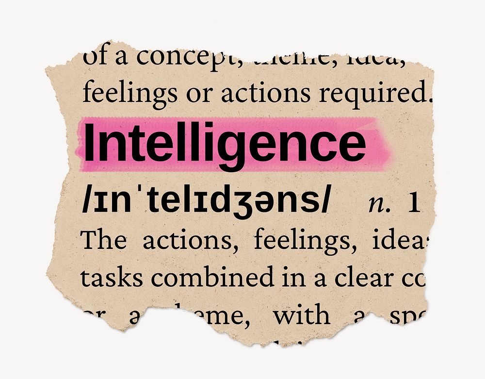 Intelligence dictionary word, vintage ripped paper design