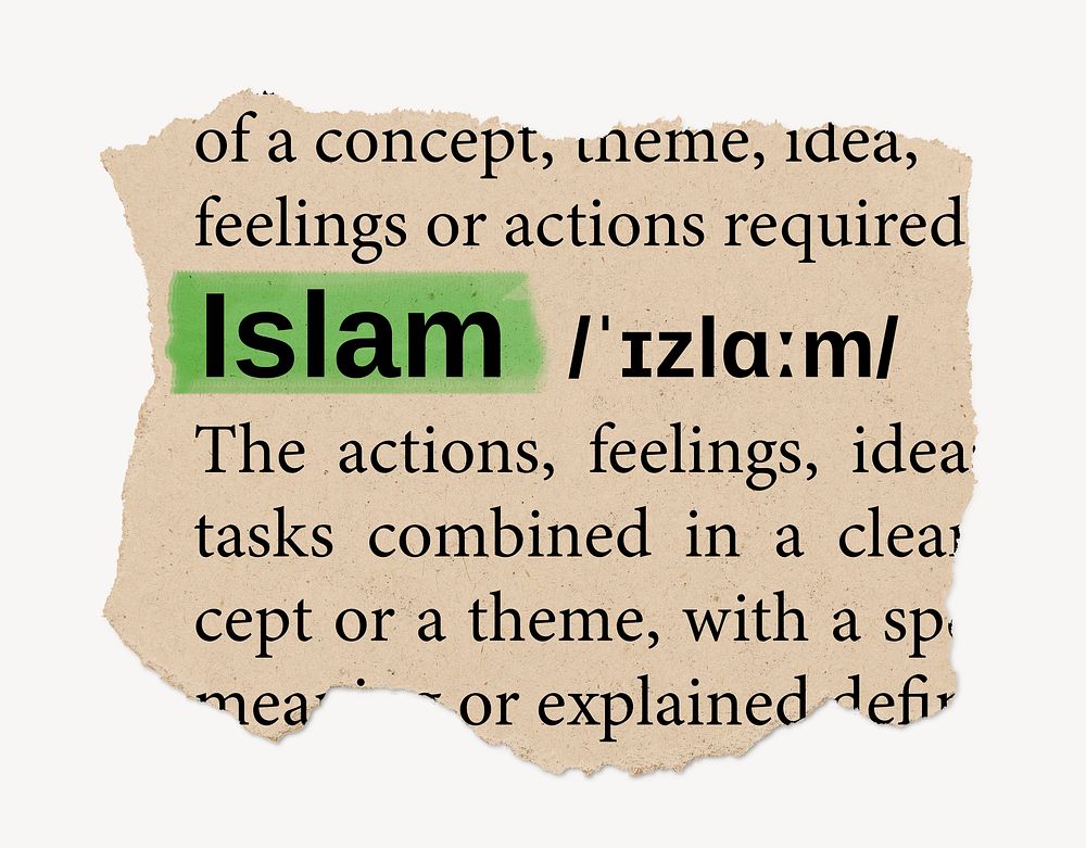 Islam ripped dictionary, editable word collage element psd