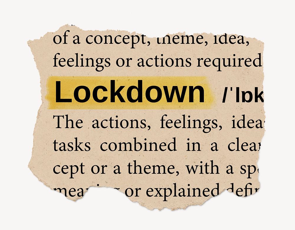 Lockdown ripped dictionary, editable word collage element psd