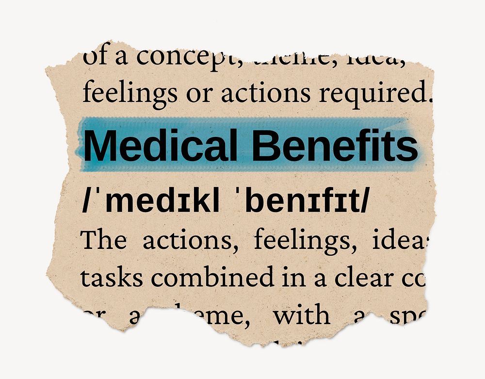 Medical benefits ripped dictionary, editable word collage element psd