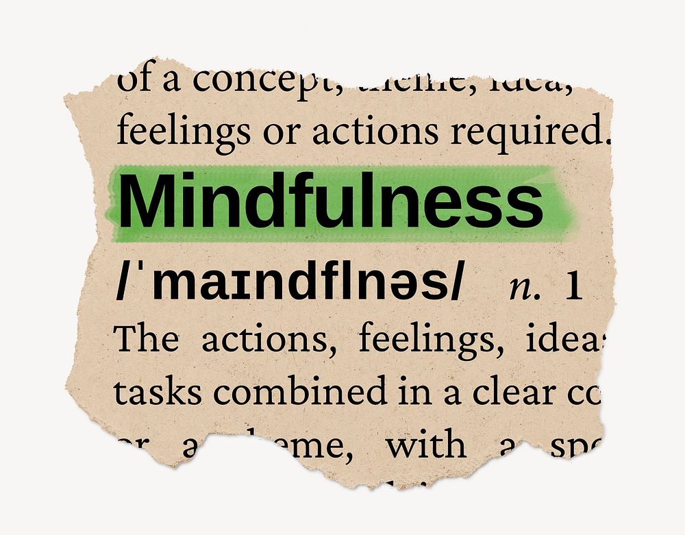 Mindfulness ripped dictionary, editable word collage element psd