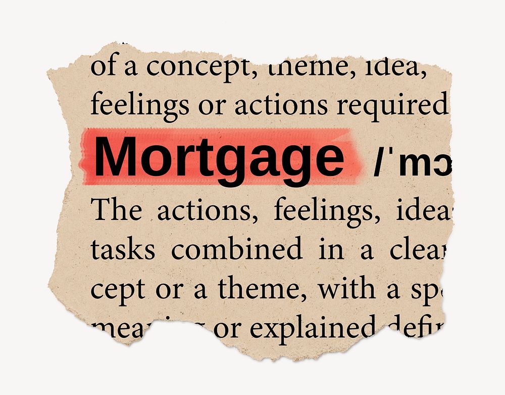 Mortgage ripped dictionary, editable word collage element psd