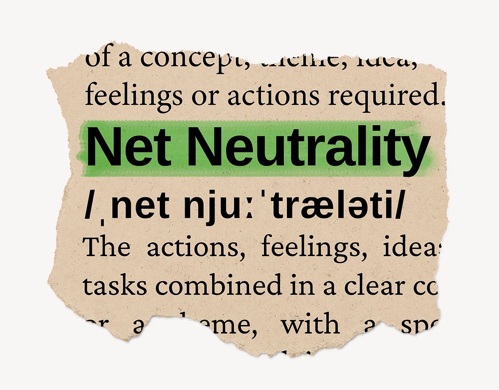 Net neutrality ripped dictionary, editable word collage element psd