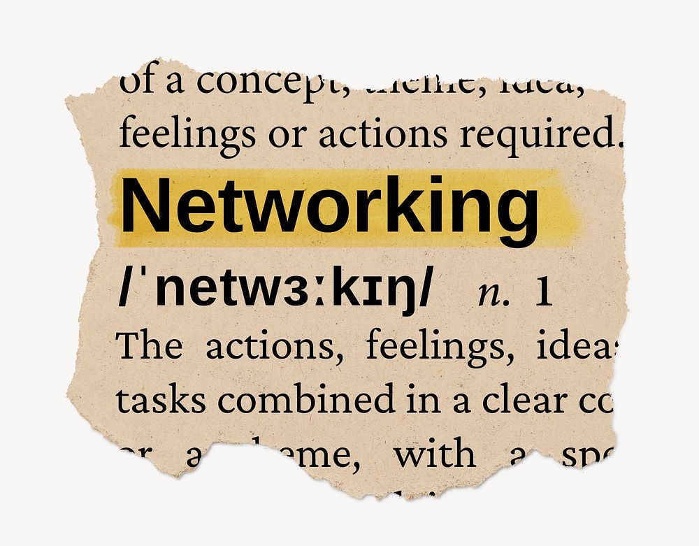 Networking ripped dictionary, editable word collage element psd