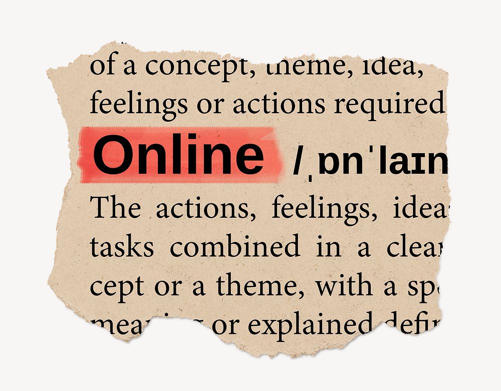 Online dictionary word, vintage ripped paper design