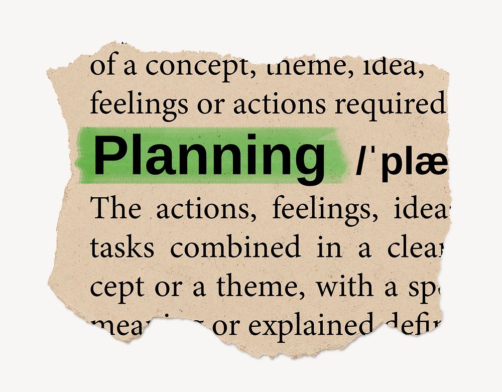 Planning ripped dictionary, editable word collage element psd