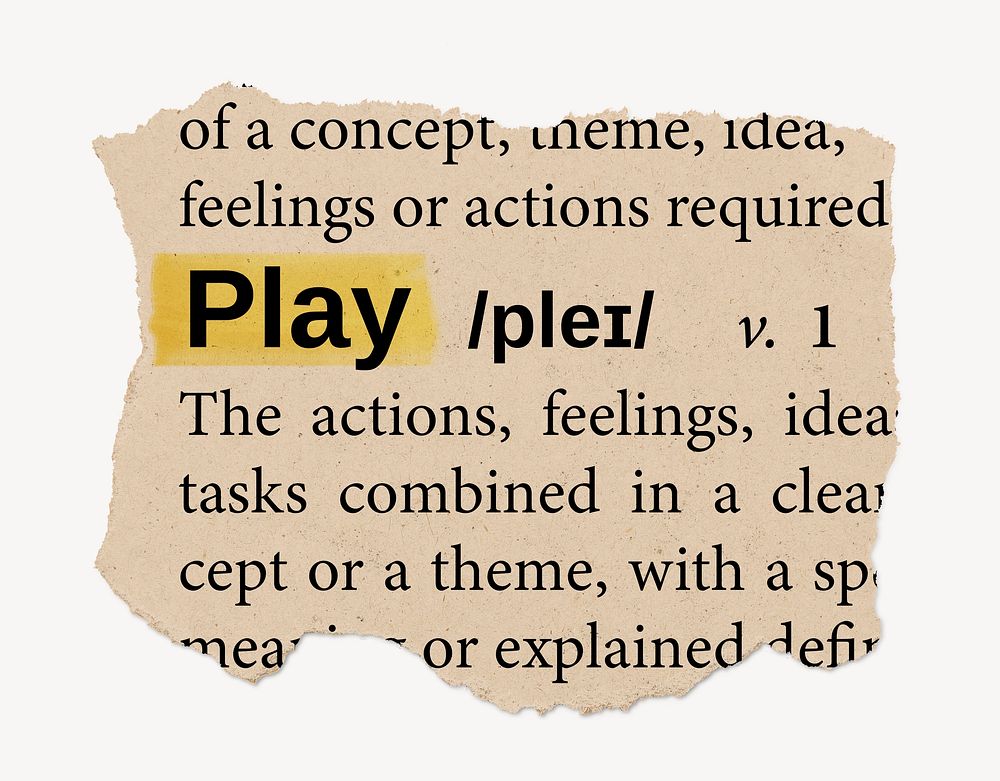 Play ripped dictionary, editable word collage element psd