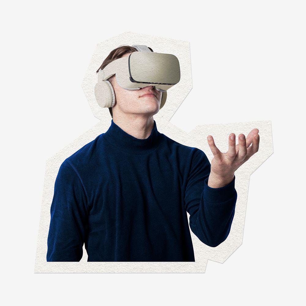 VR technology, cut out paper design, off white graphic