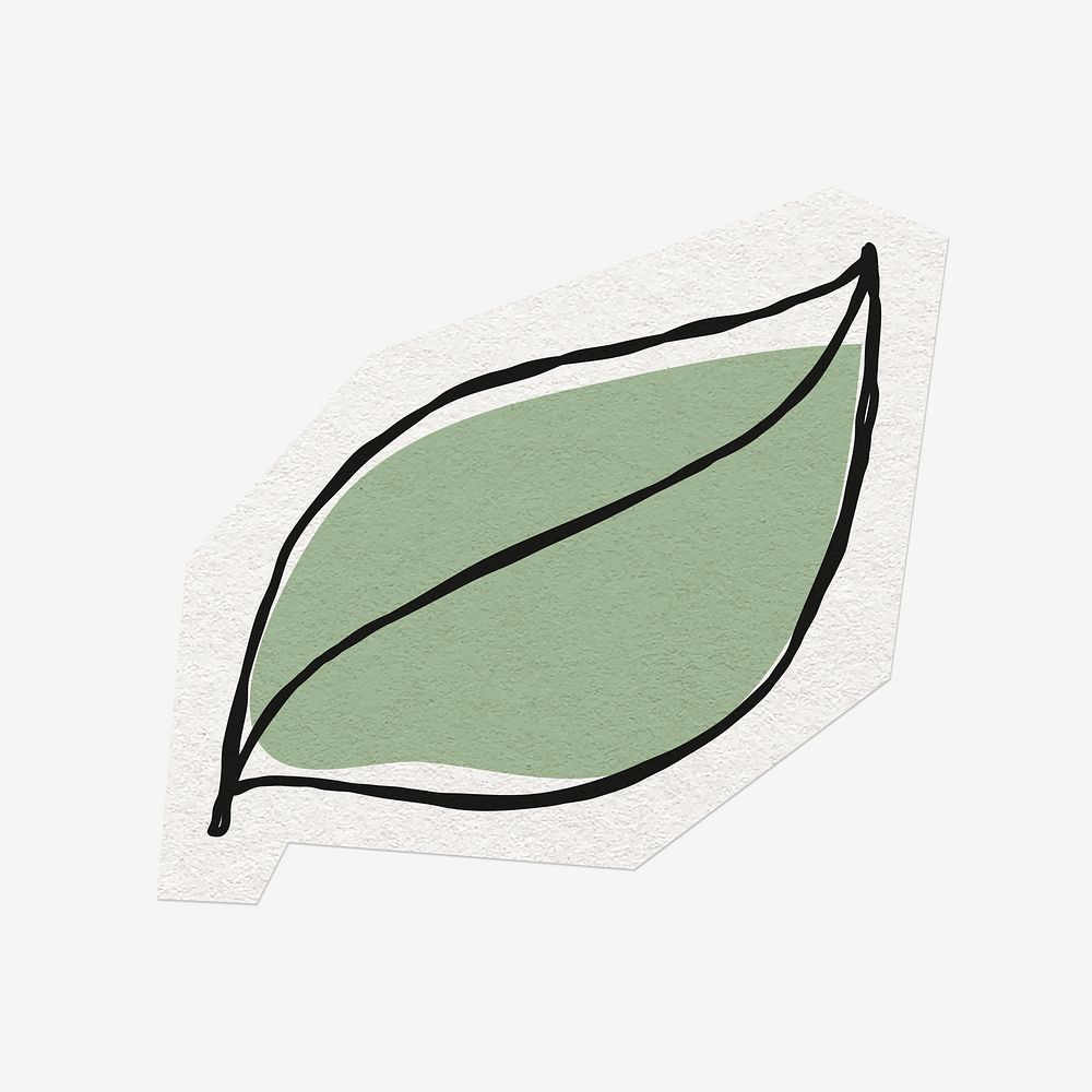 Hand drawn leaf, cut out paper design, off white graphic