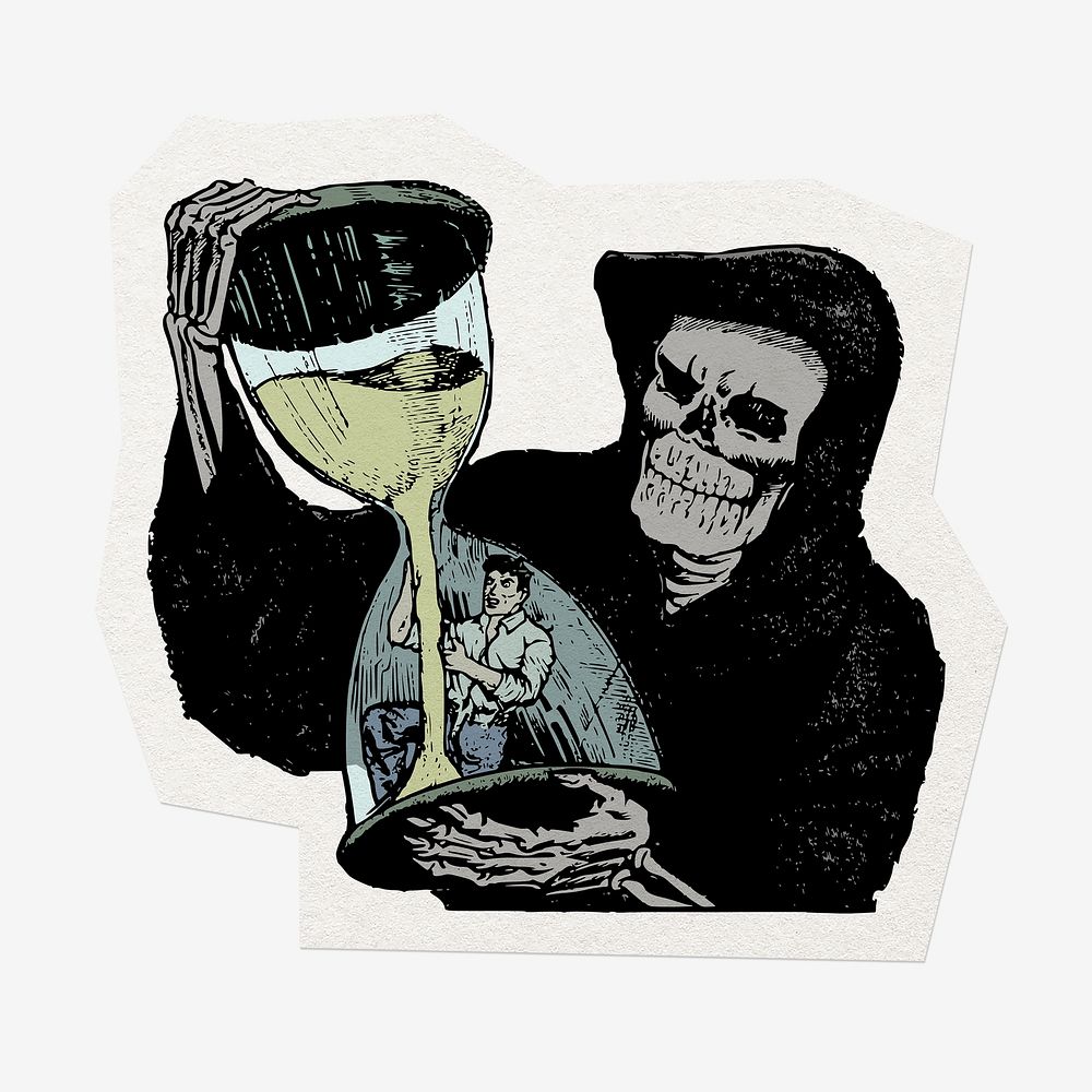 Grim Reaper, cut out paper design, off white graphic