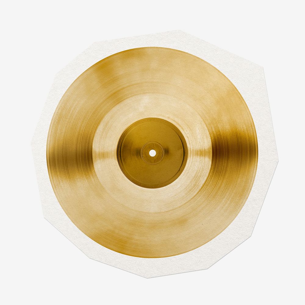 Golden vinyl record, cut out paper design, off white graphic