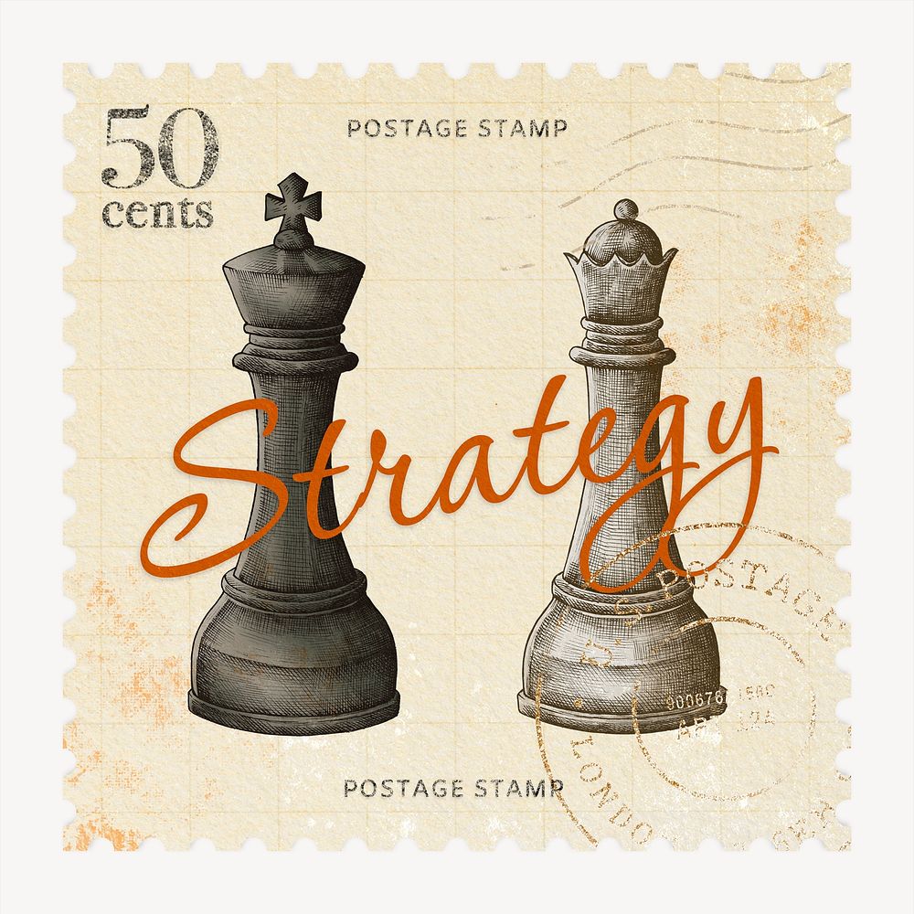 Strategy postage stamp, vintage business stationery collage element