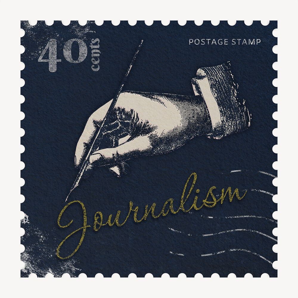 Journalism postage stamp, vintage stationery collage element