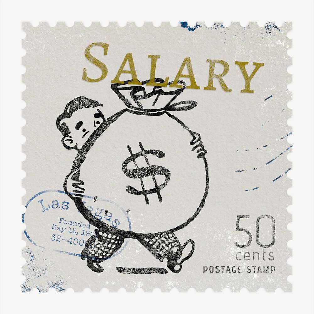 Salary postage stamp, finance stationery collage element