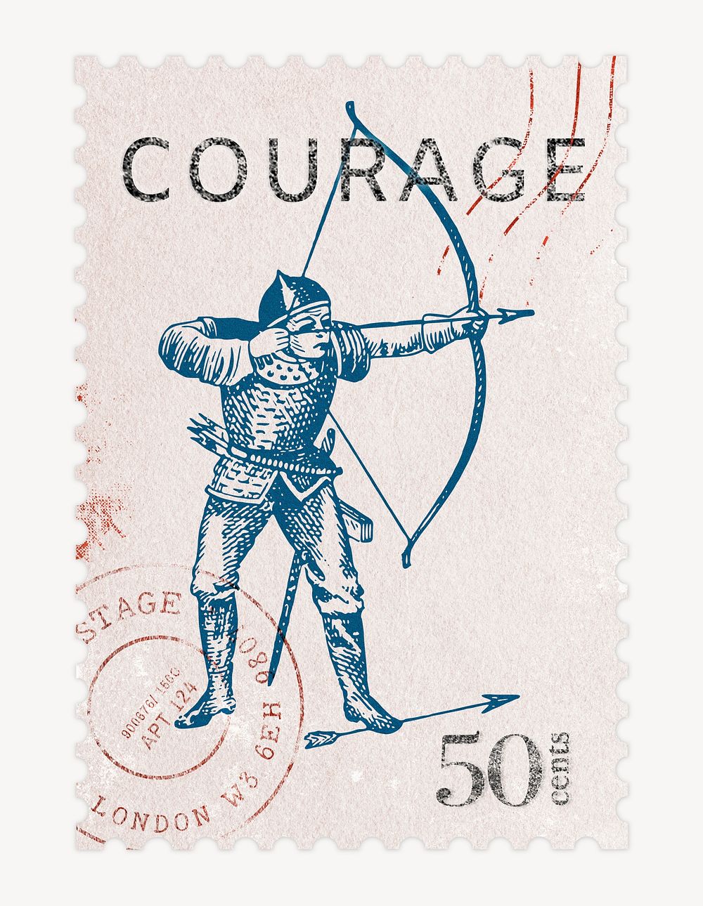 Courage postage stamp, vintage stationery collage element