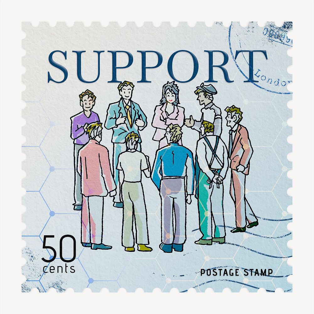 Business support postage stamp, stationery collage element