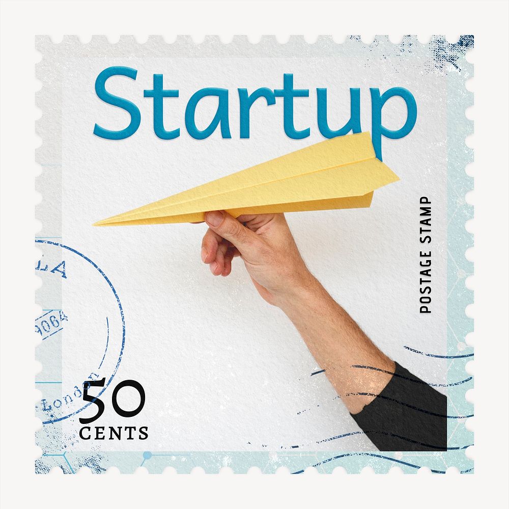Startup postage stamp sticker, business stationery psd